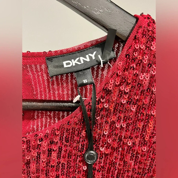 DKNY Sparkle Collection Red Short Sleeve lined Sequined Sparkly XS New with Tags - Picture 7 of 10